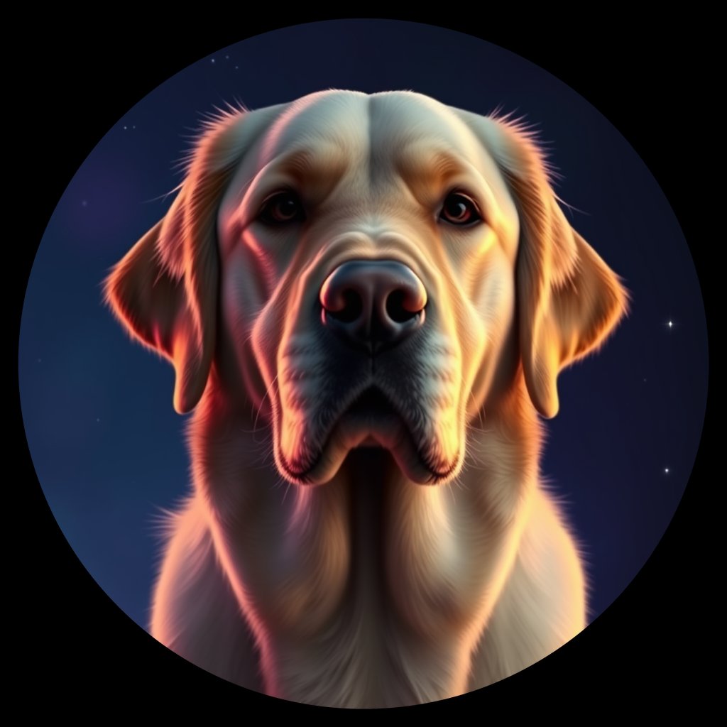 Cosmic medallion portrait of GRLS_grlsU5XQQK22, a Golden Retriever
