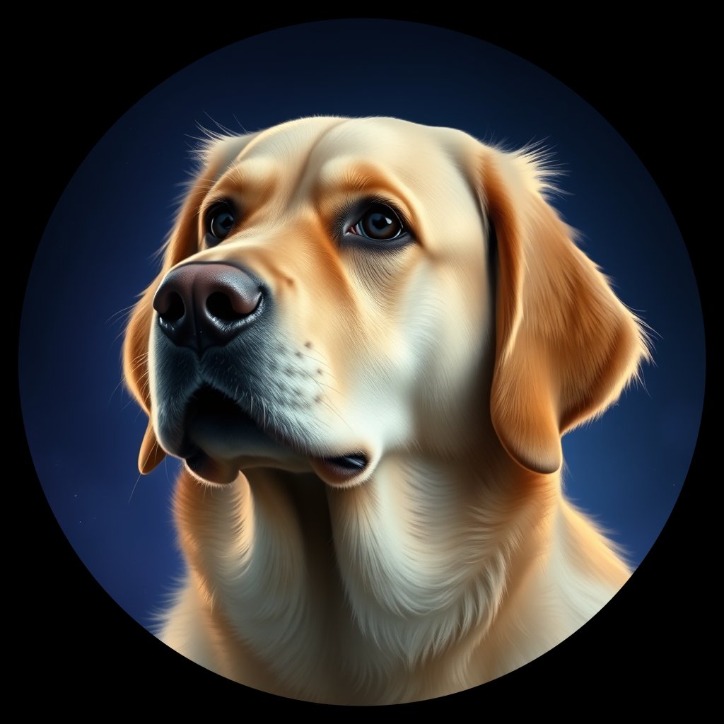 Cosmic medallion portrait of GRLS_grlsU83MFF44, a Golden Retriever