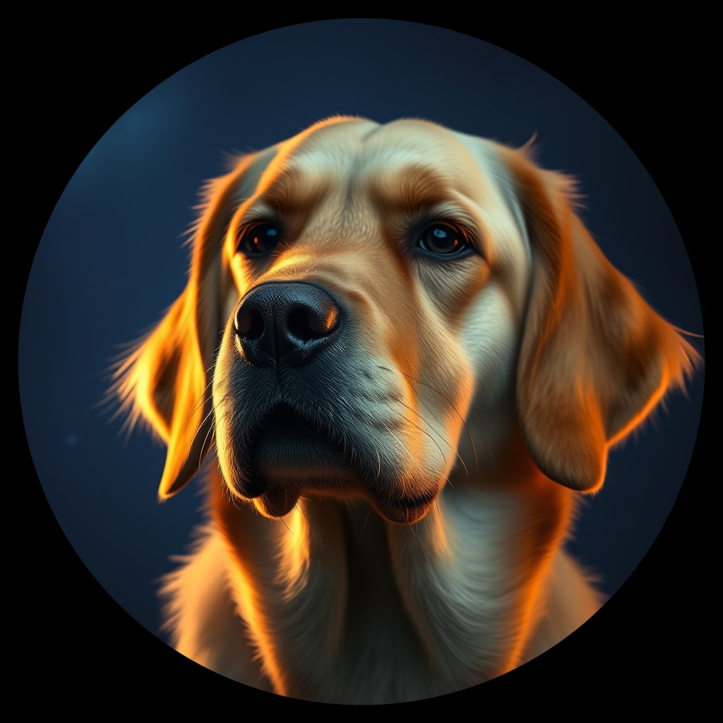 Cosmic medallion portrait of GRLS_grlsU8FN91BB, a Golden Retriever