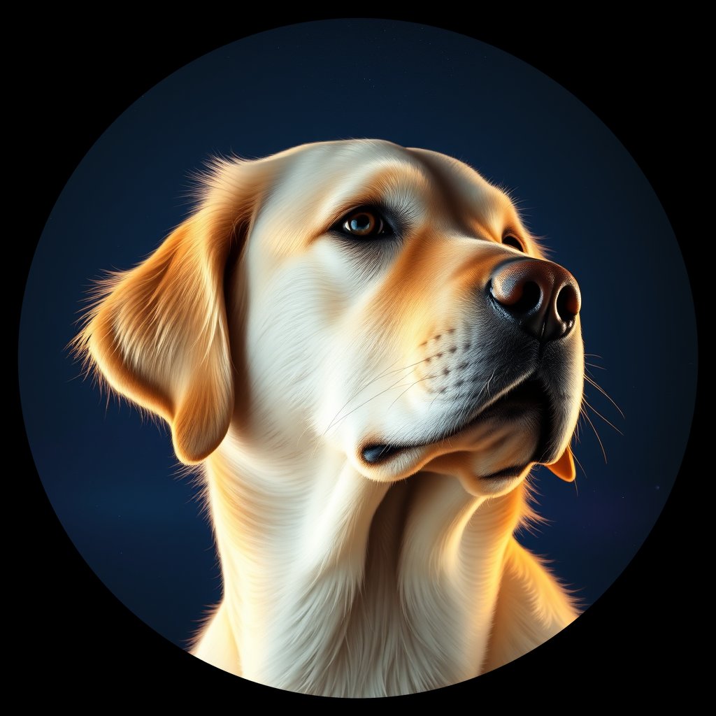 Cosmic medallion portrait of GRLS_grlsU8TSK5XX, a Golden Retriever