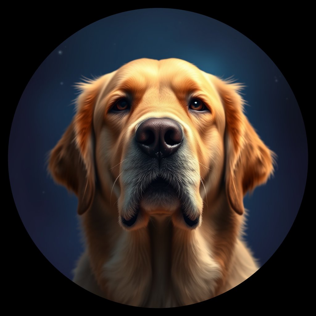 Cosmic medallion portrait of GRLS_grlsU8WU81SS, a Golden Retriever