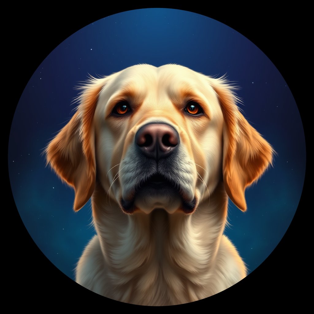 Cosmic medallion portrait of GRLS_grlsUA684755, a Golden Retriever