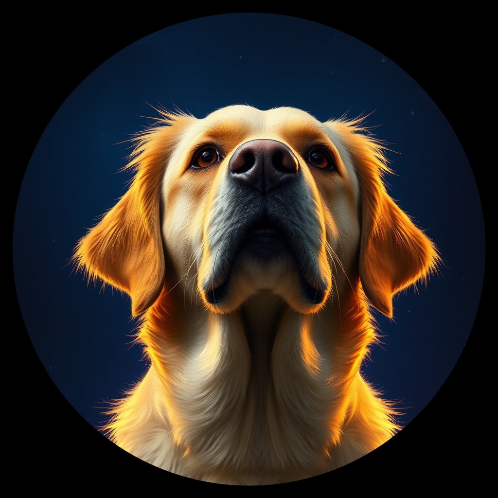 Cosmic medallion portrait of GRLS_grlsUAG8S7YY, a Golden Retriever