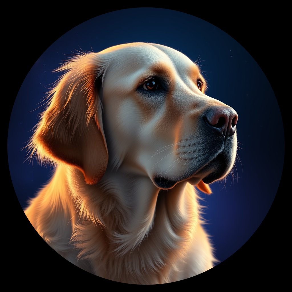 Cosmic medallion portrait of GRLS_grlsUAWU14KK, a Golden Retriever
