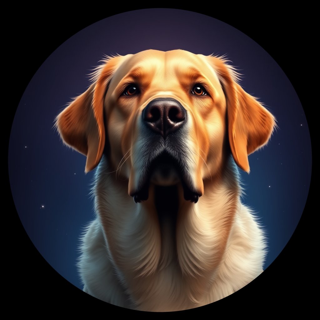 Cosmic medallion portrait of GRLS_grlsUBRO4QZZ, a Golden Retriever