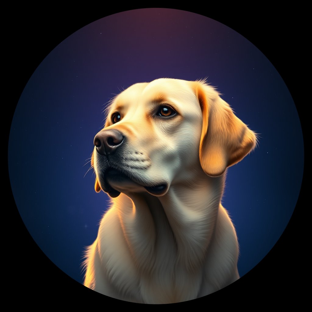 Cosmic medallion portrait of GRLS_grlsUC0R7HMM, a Golden Retriever