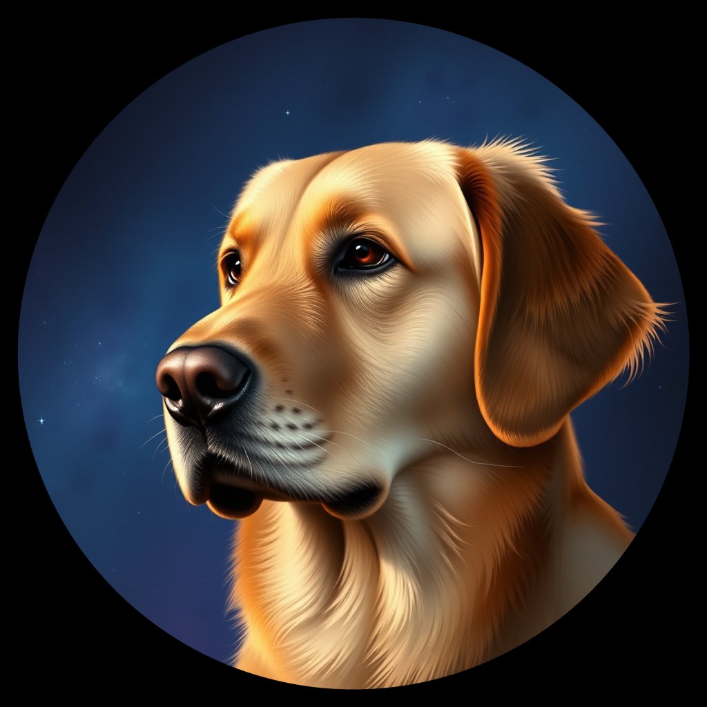 Cosmic medallion portrait of GRLS_grlsUC5R4PTT, a Golden Retriever