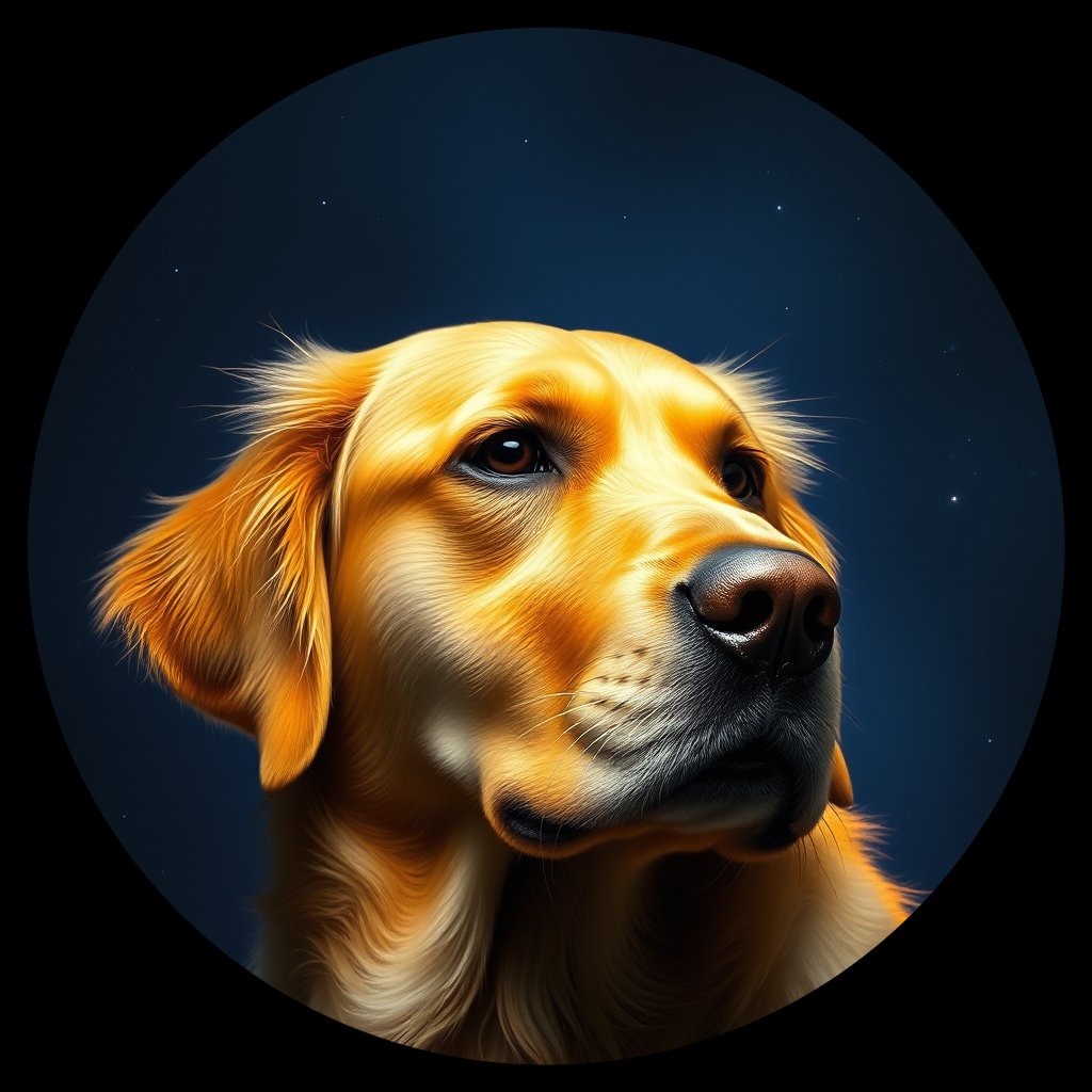 Cosmic medallion portrait of GRLS_grlsUCGVETQQ, a Golden Retriever