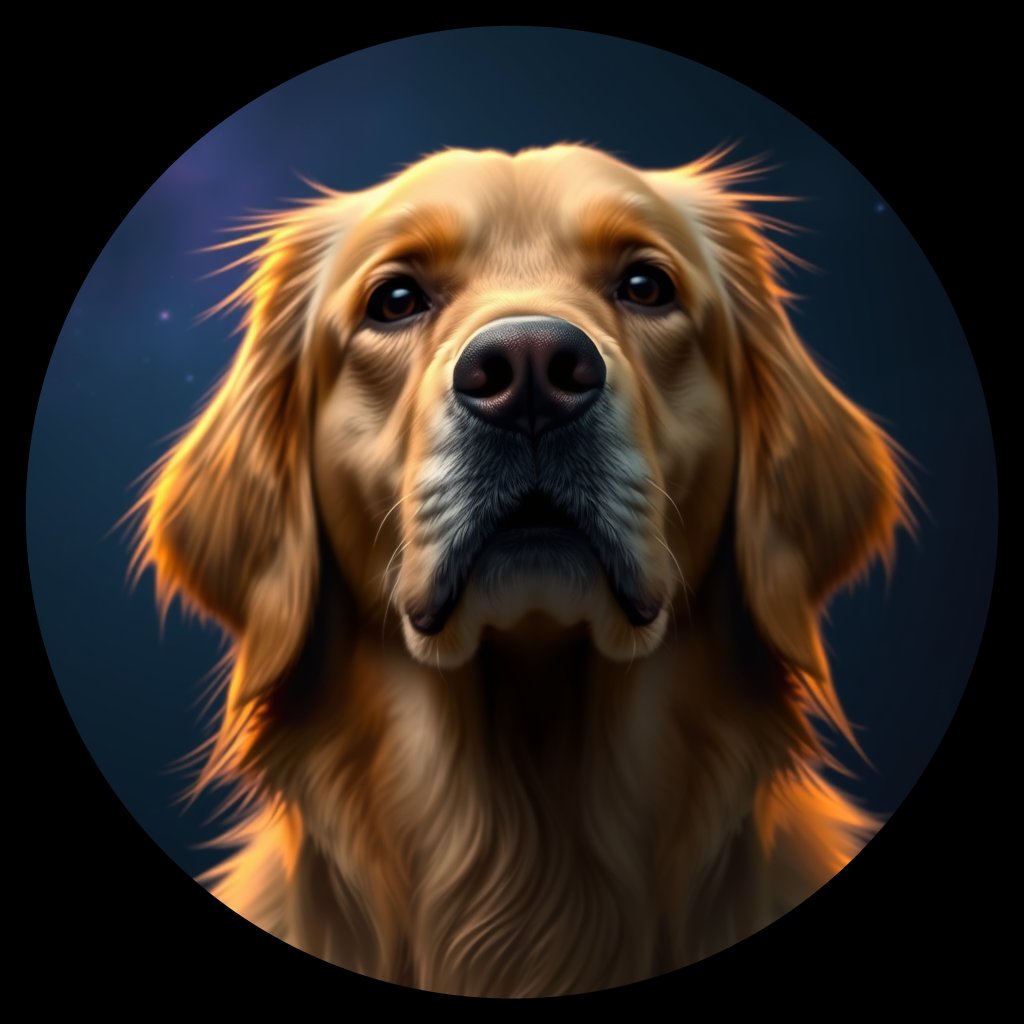 Cosmic medallion portrait of GRLS_grlsUCU6733, a Golden Retriever