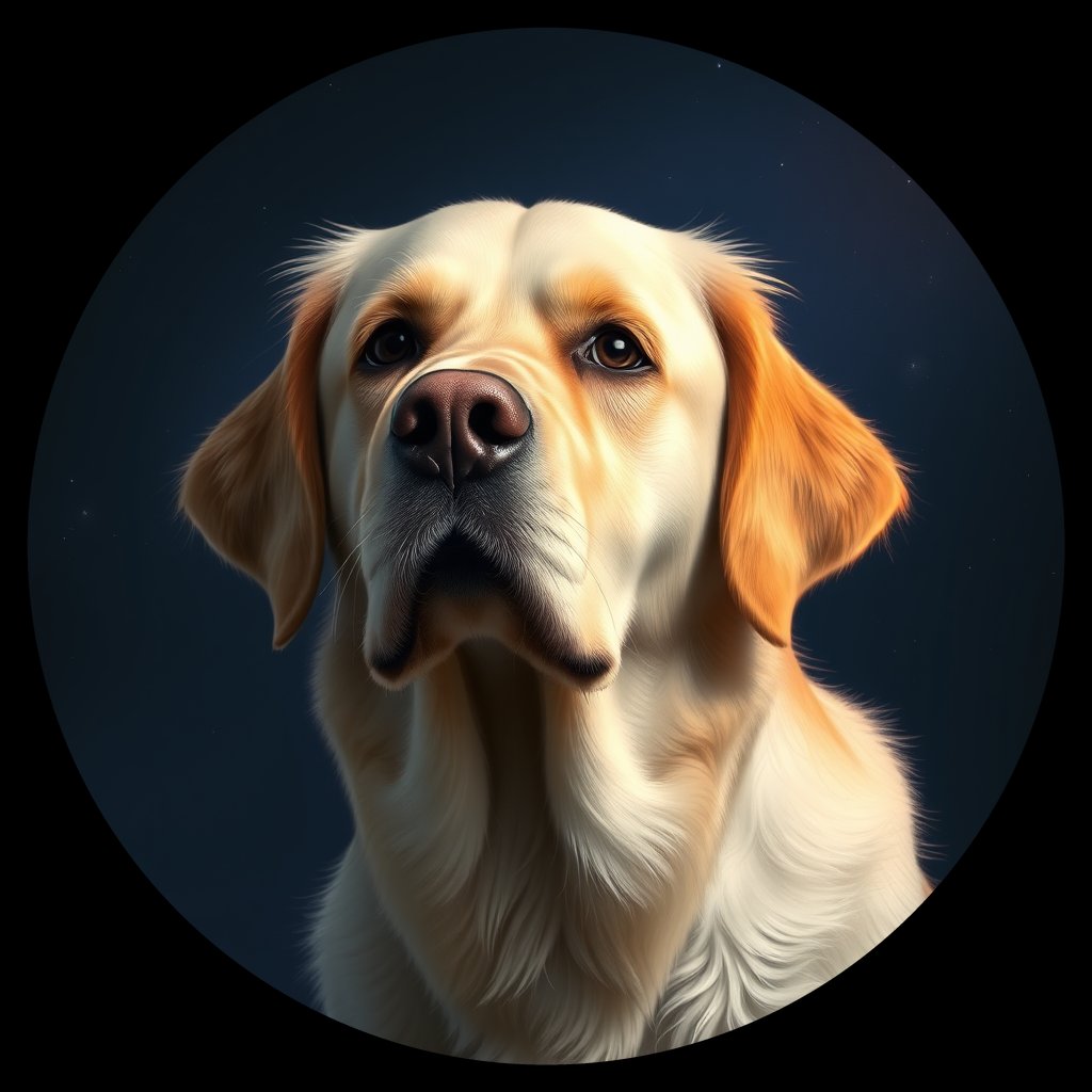 Cosmic medallion portrait of GRLS_grlsUD2OGC44, a Golden Retriever