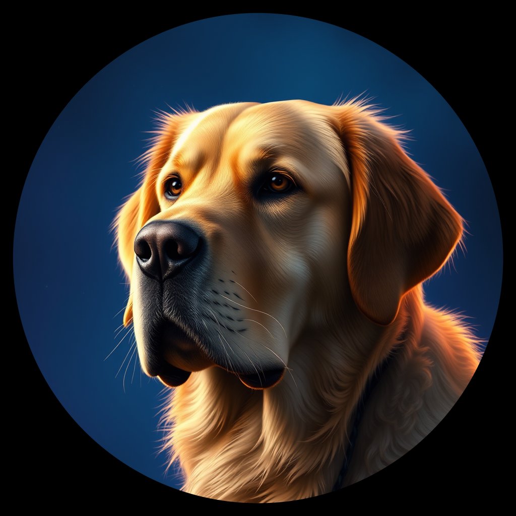 Cosmic medallion portrait of GRLS_grlsUDF43SLL, a Golden Retriever