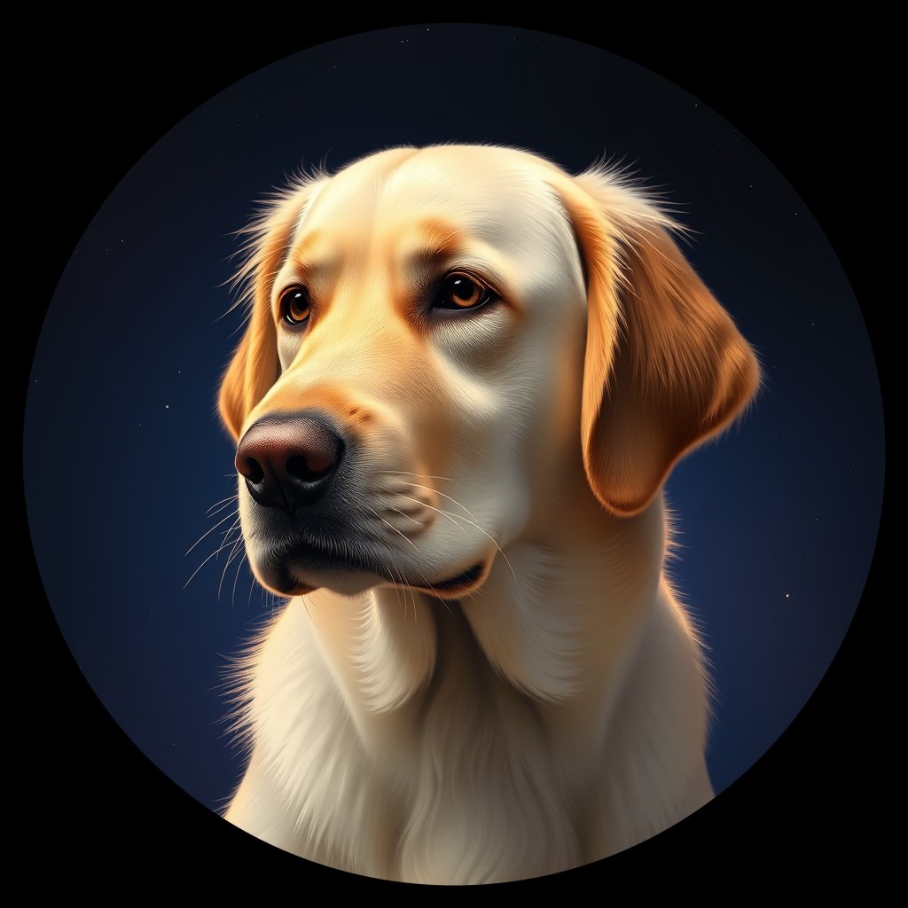 Cosmic medallion portrait of GRLS_grlsUEQ2C066, a Golden Retriever