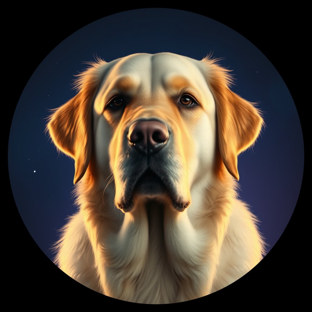 Cosmic medallion portrait of GRLS_grlsUG4P9BOO, a Golden Retriever