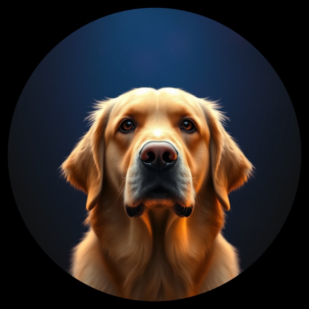 Cosmic medallion portrait of GRLS_grlsUH7BTO88, a Golden Retriever