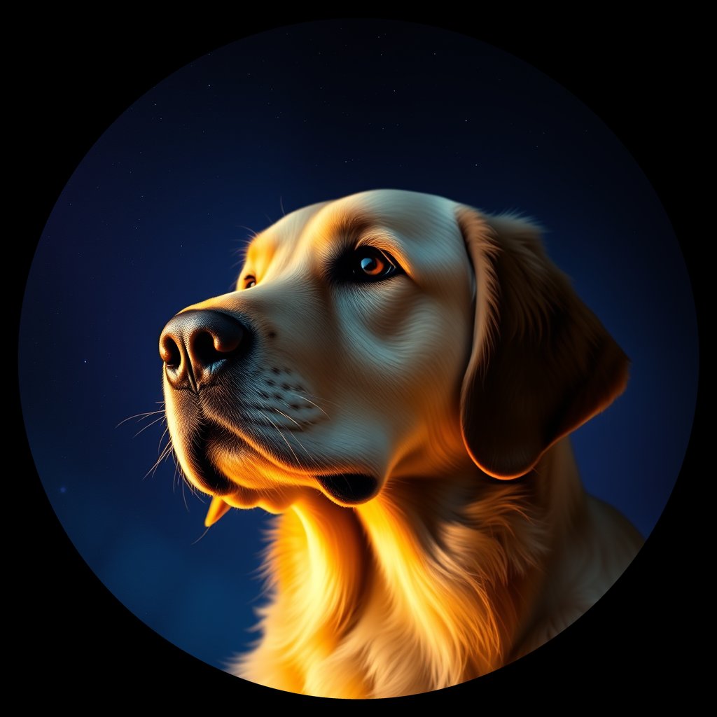 Cosmic medallion portrait of GRLS_grlsUHGTY88, a Golden Retriever