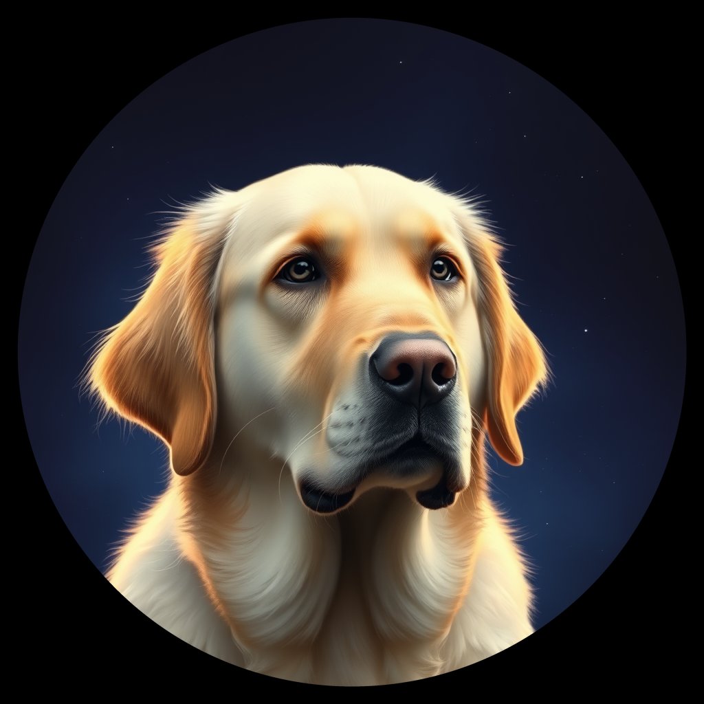 Cosmic medallion portrait of GRLS_grlsUHLM7HAA, a Golden Retriever