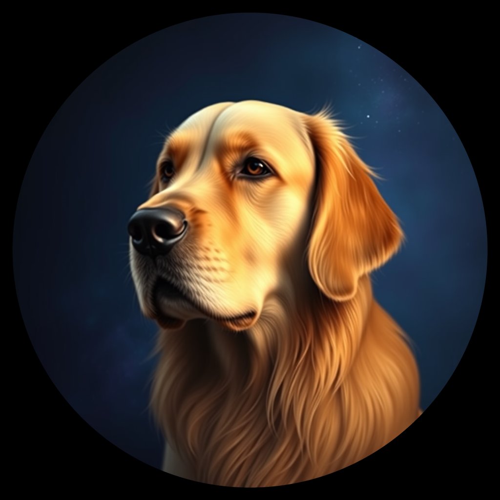 Cosmic medallion portrait of GRLS_grlsUI0QDE55, a Golden Retriever
