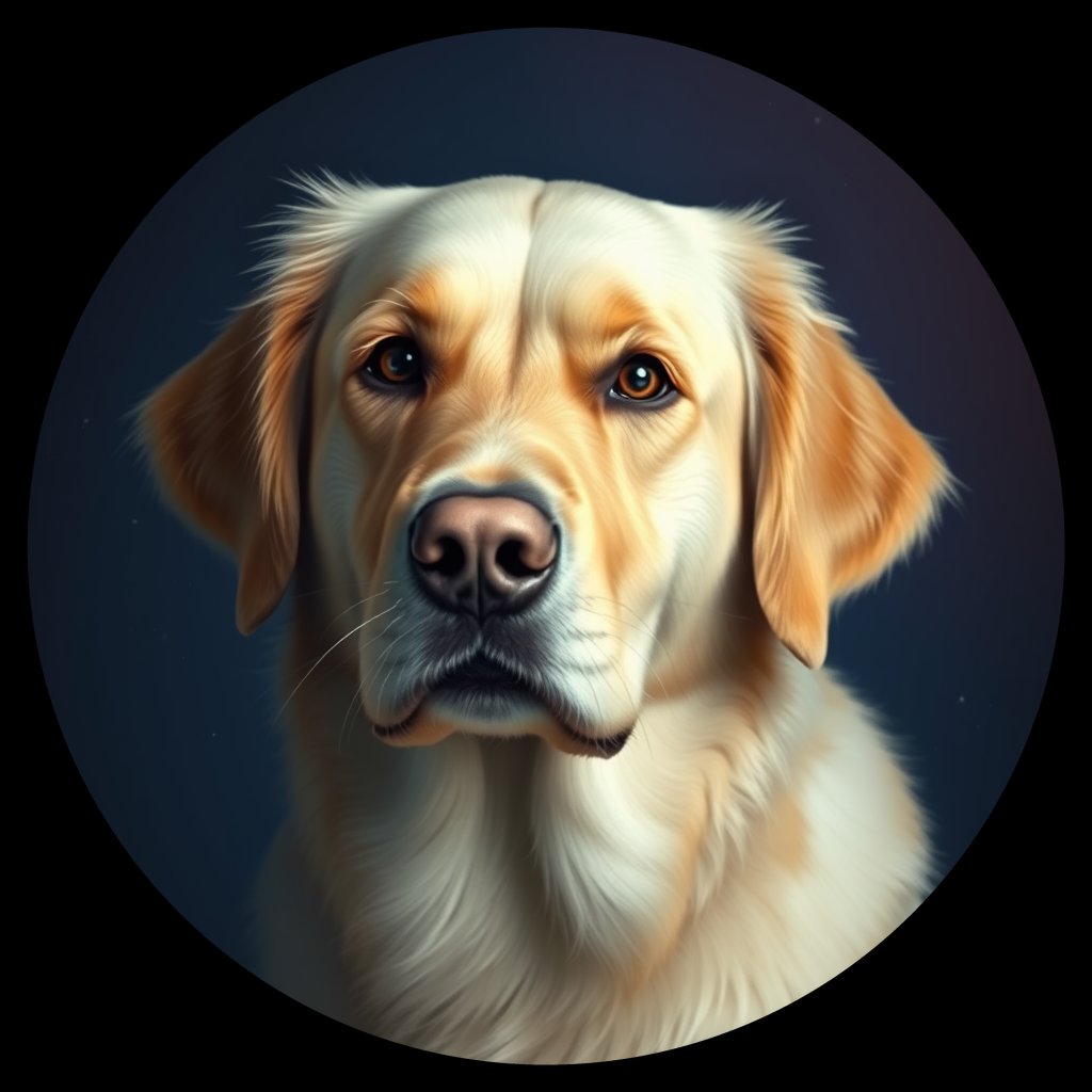 Cosmic medallion portrait of GRLS_grlsUI65W8ZZ, a Golden Retriever