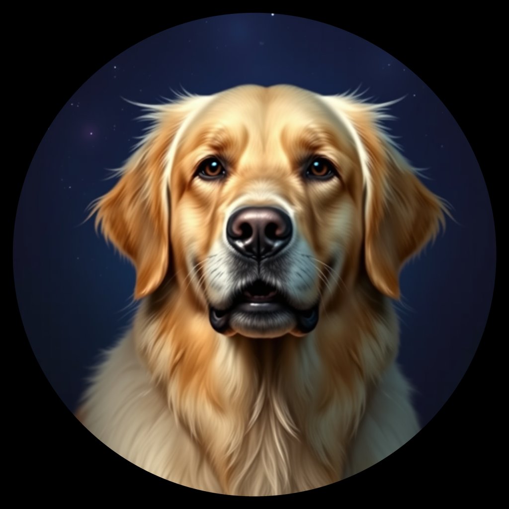 Cosmic medallion portrait of GRLS_grlsUIC8JLGG, a Golden Retriever