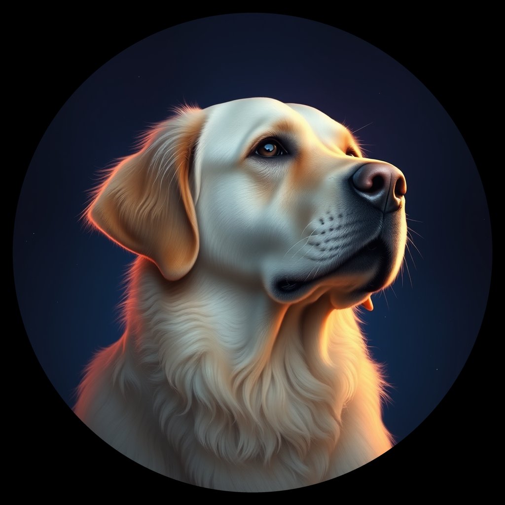 Cosmic medallion portrait of GRLS_grlsUJ831IPP, a Golden Retriever