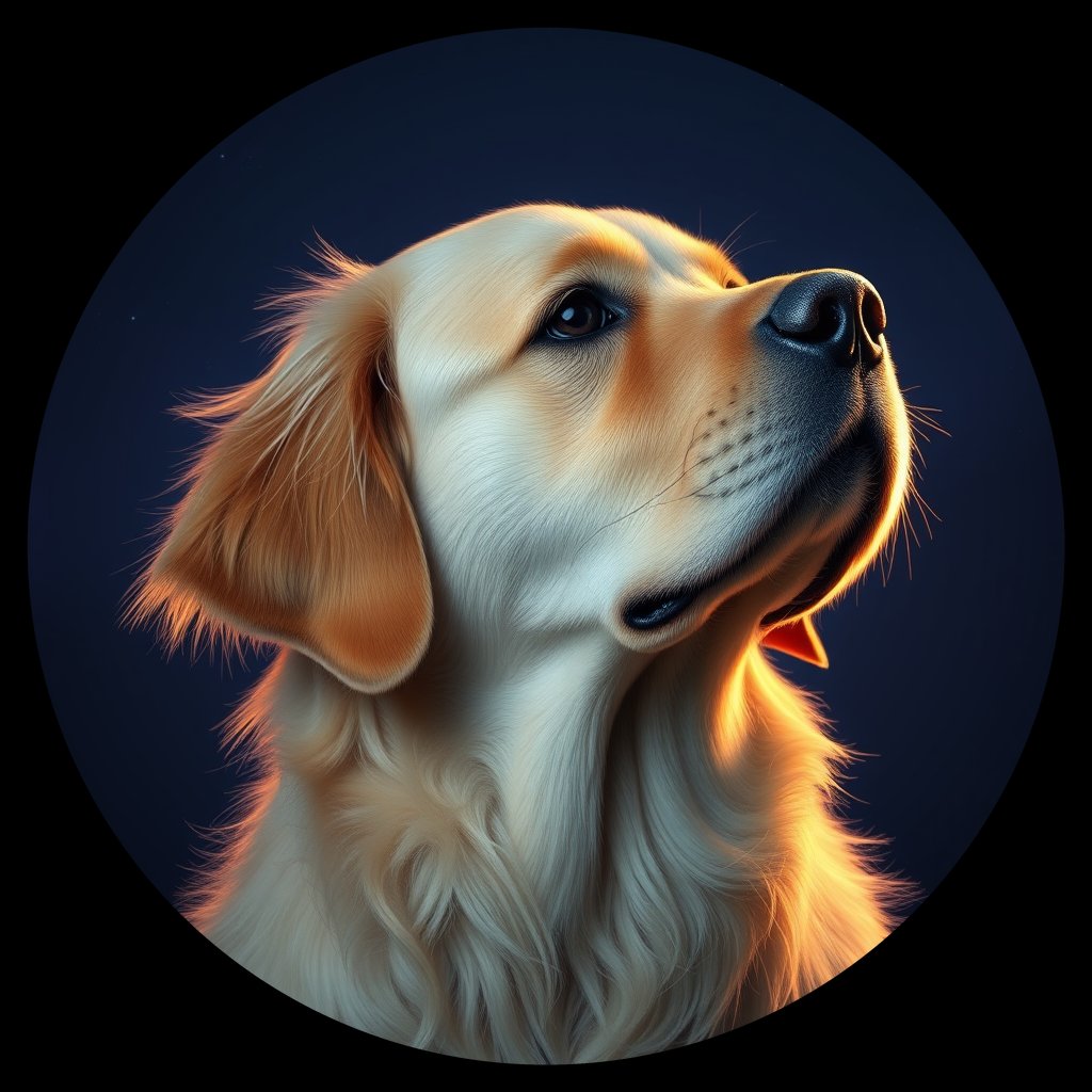 Cosmic medallion portrait of GRLS_grlsUJLQ5OSS, a Golden Retriever