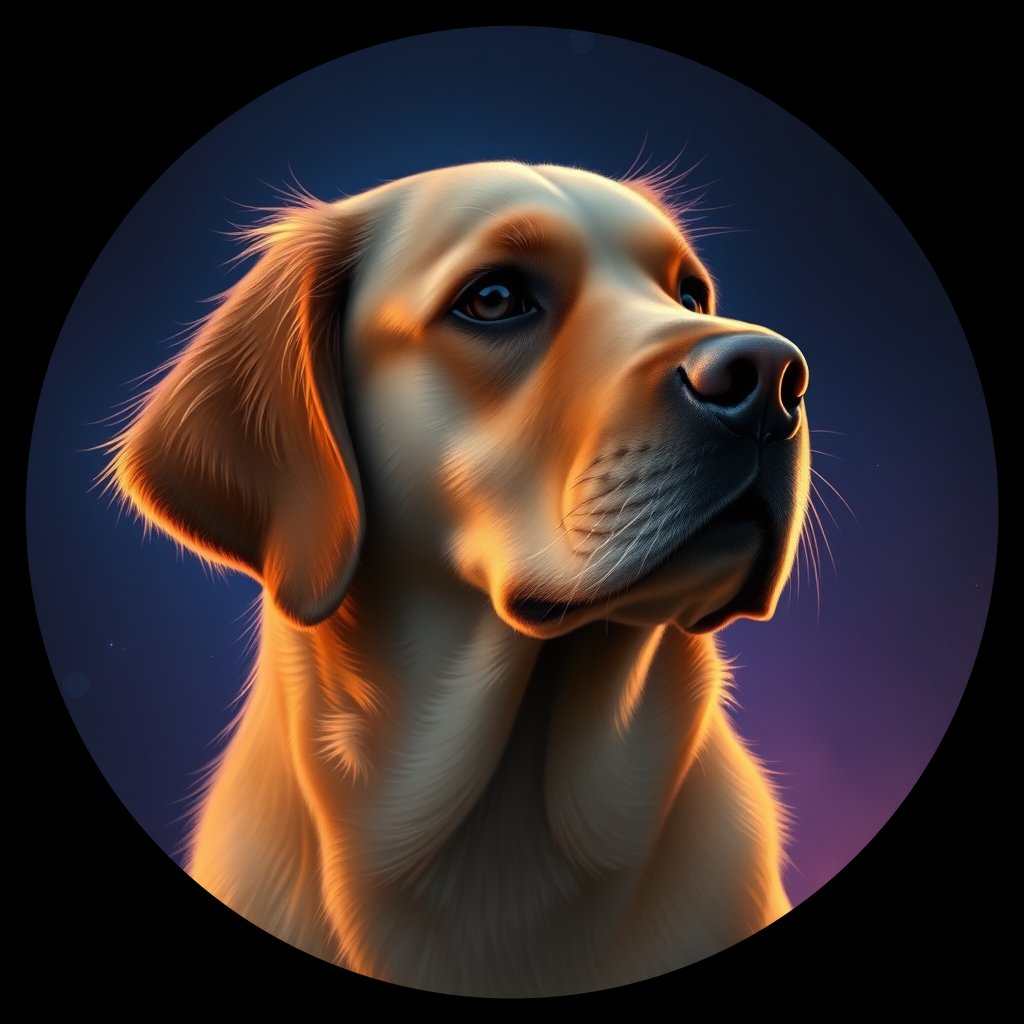 Cosmic medallion portrait of GRLS_grlsUJO0F877, a Golden Retriever