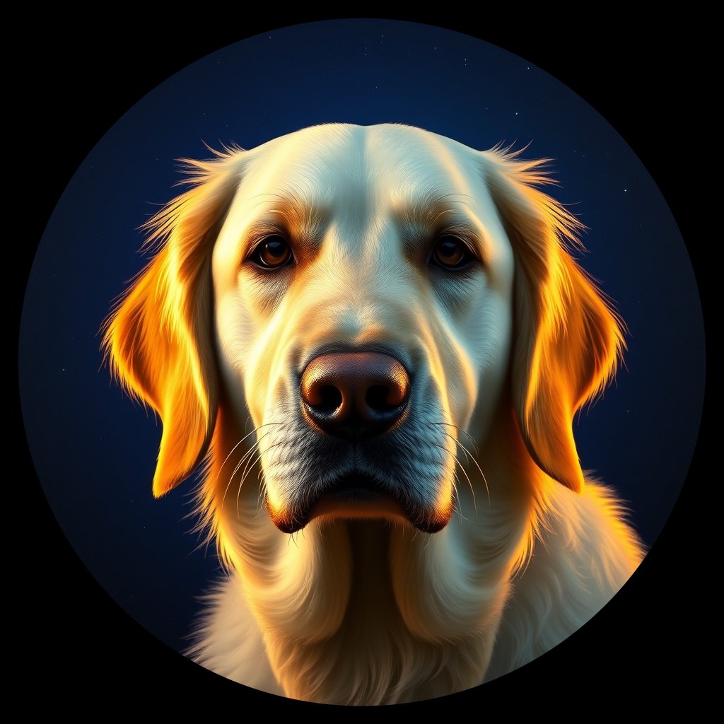 Cosmic medallion portrait of GRLS_grlsUKK54W22, a Golden Retriever