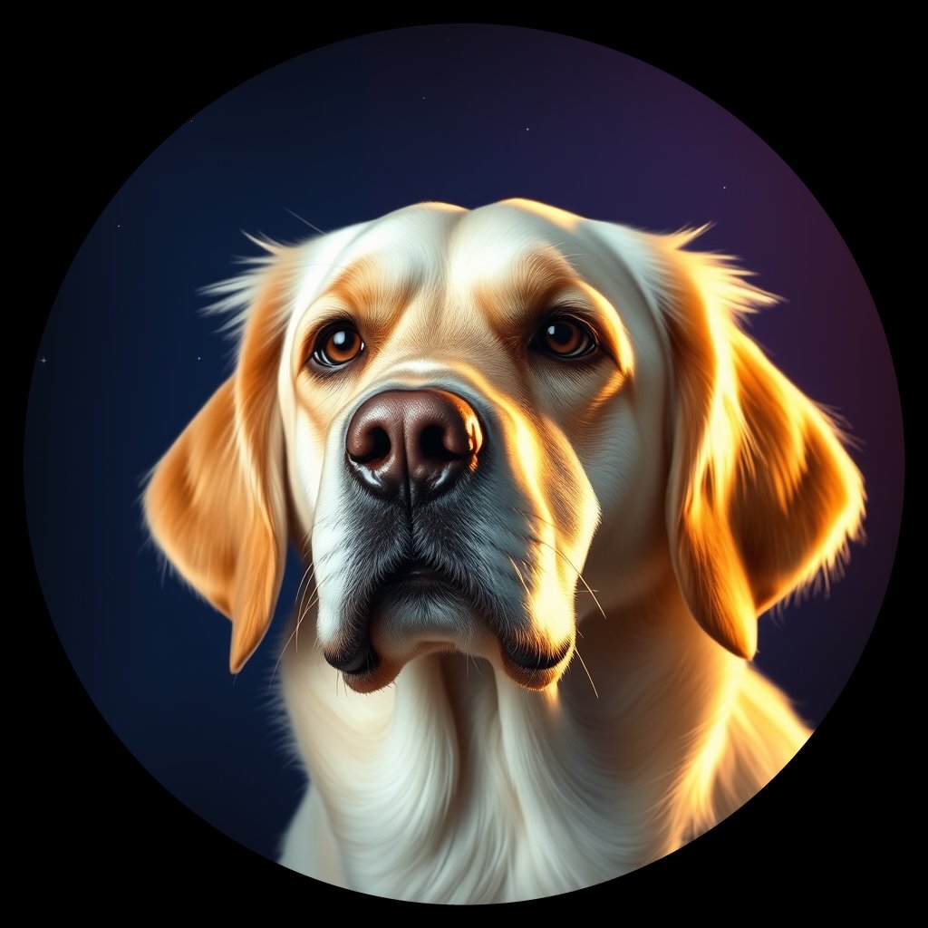 Cosmic medallion portrait of GRLS_grlsUKMB15HH, a Golden Retriever