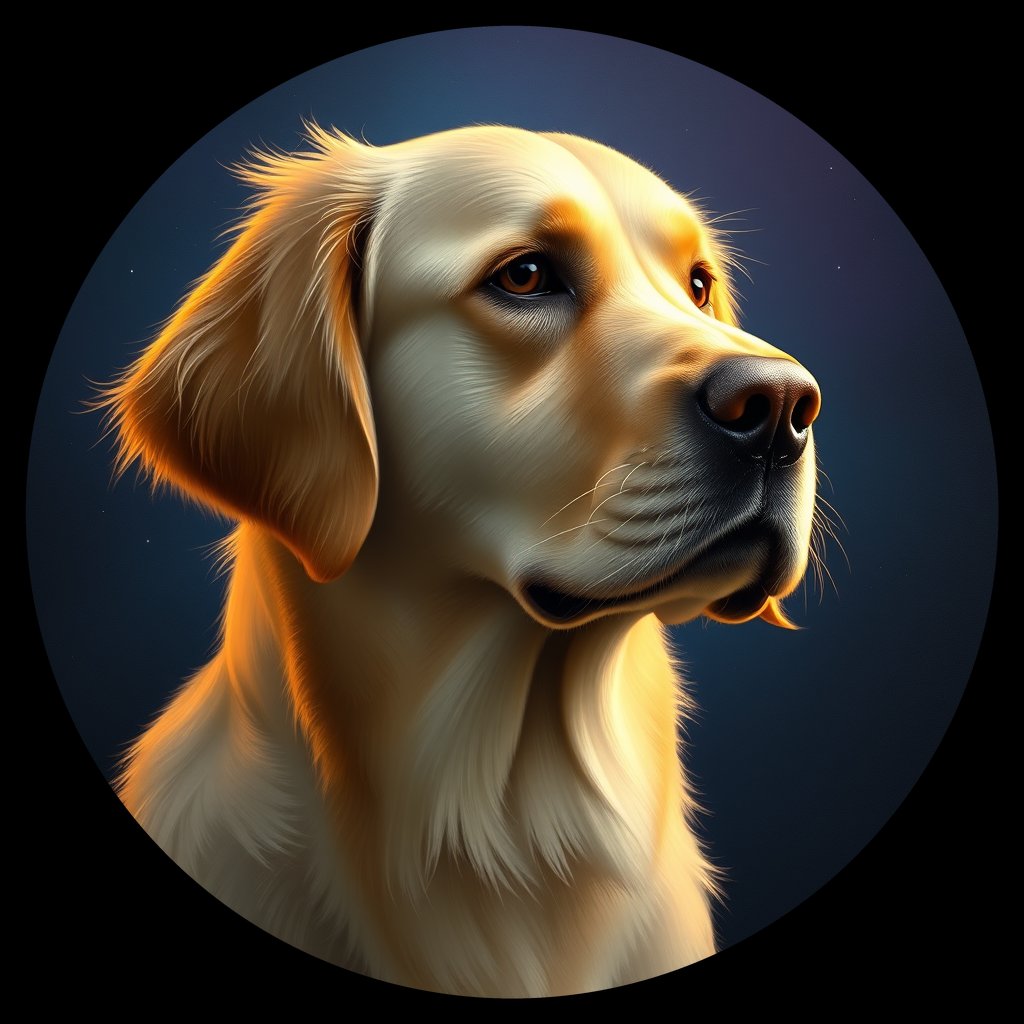 Cosmic medallion portrait of GRLS_grlsUNS02400, a Golden Retriever