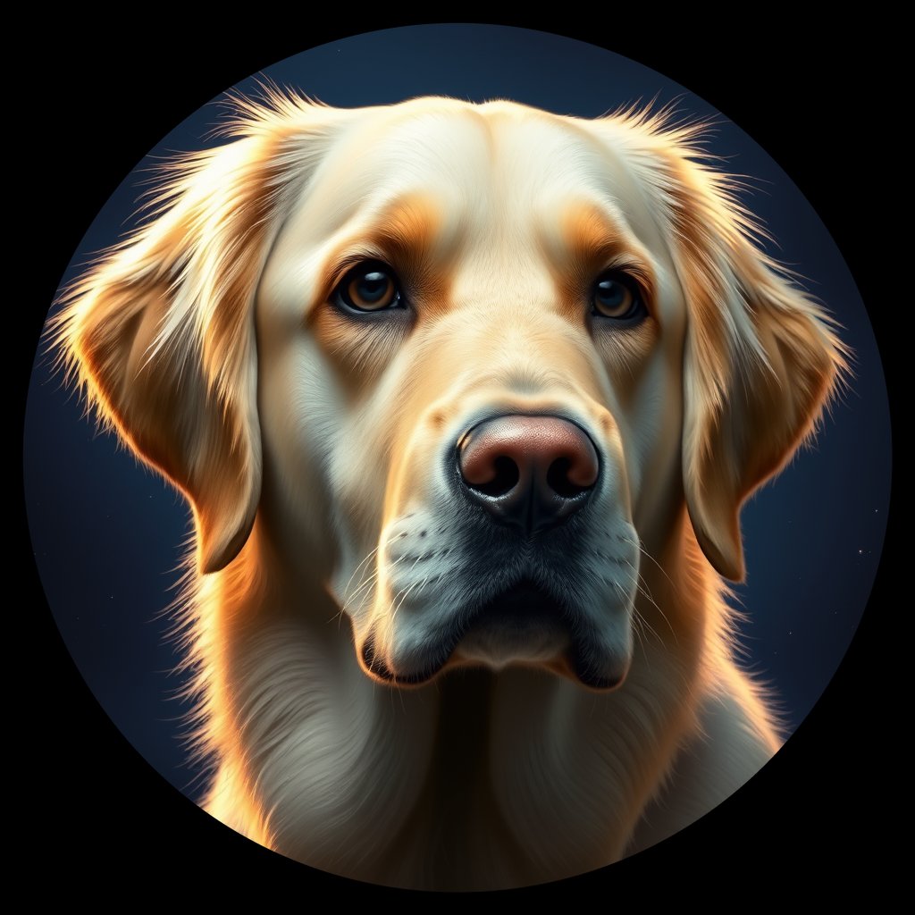 Cosmic medallion portrait of GRLS_grlsUOOPAFMM, a Golden Retriever