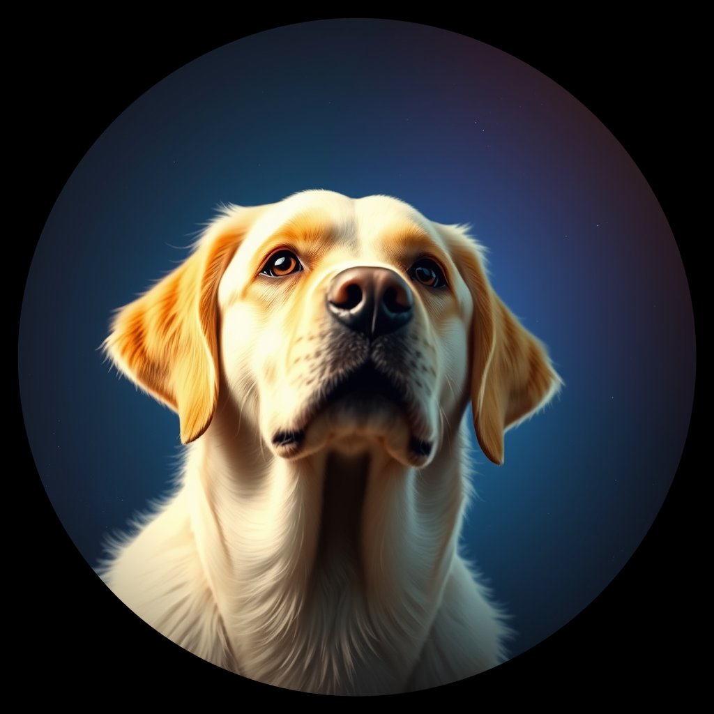 Cosmic medallion portrait of GRLS_grlsUOPU11MM, a Golden Retriever