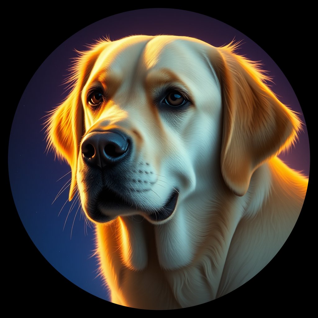 Cosmic medallion portrait of GRLS_grlsUPU4IQSS, a Golden Retriever