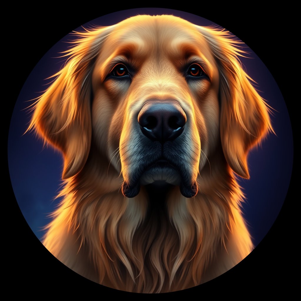 Cosmic medallion portrait of GRLS_grlsUQOF1KQQ, a Golden Retriever