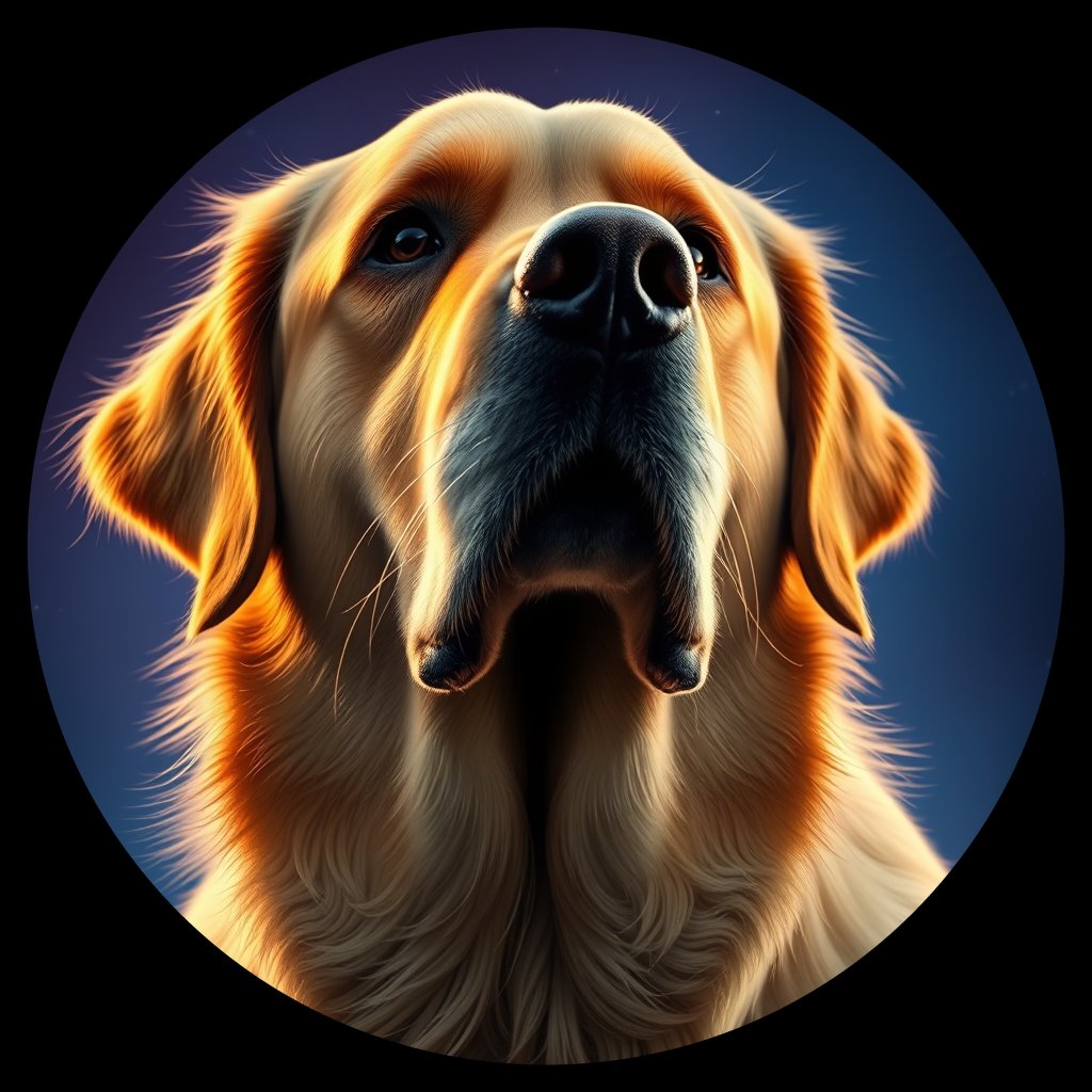Cosmic medallion portrait of GRLS_grlsUSU15XX, a Golden Retriever