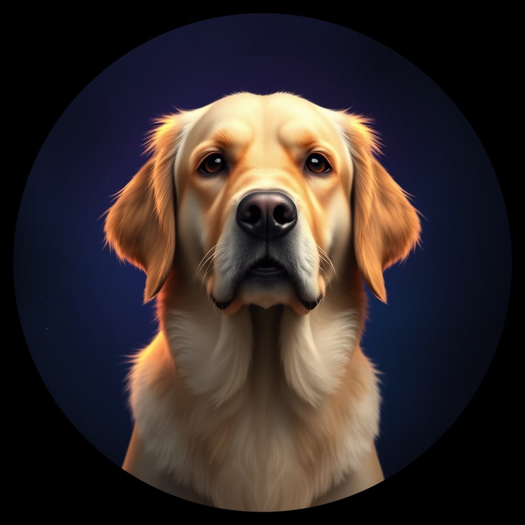 Cosmic medallion portrait of GRLS_grlsUT4KRQLL, a Golden Retriever