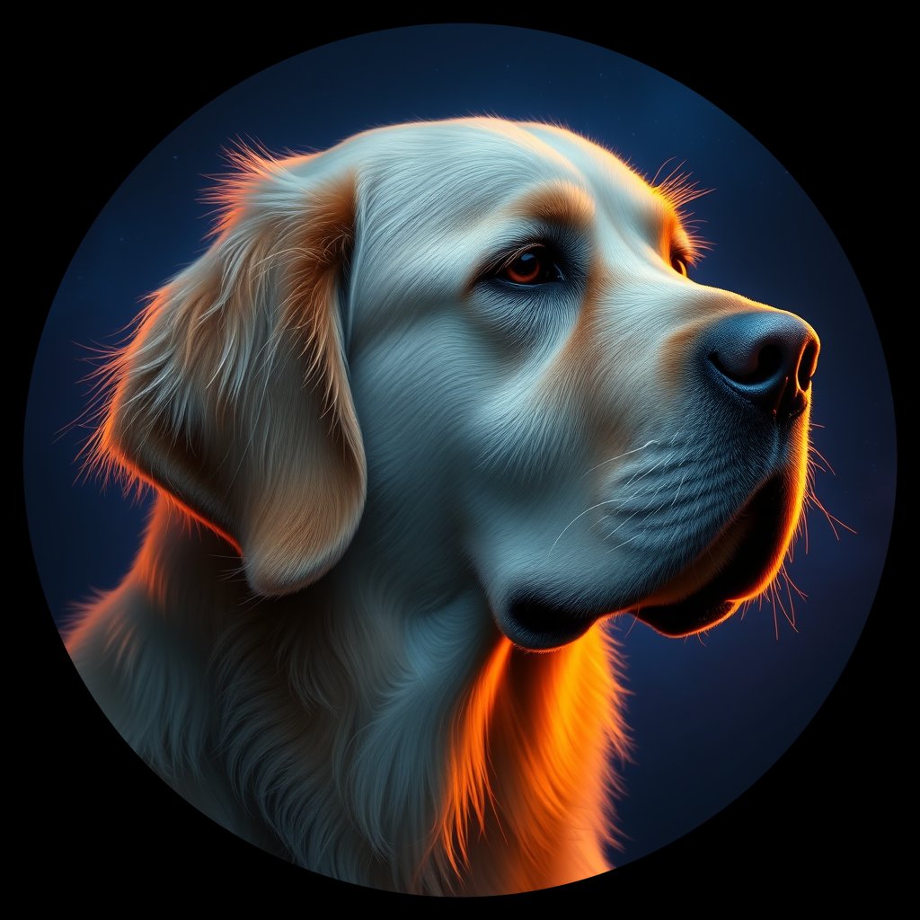 Cosmic medallion portrait of GRLS_grlsUTIBW399, a Golden Retriever