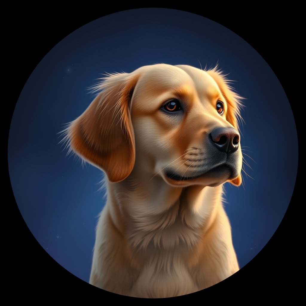 Cosmic medallion portrait of GRLS_grlsUU7H5BUU, a Golden Retriever