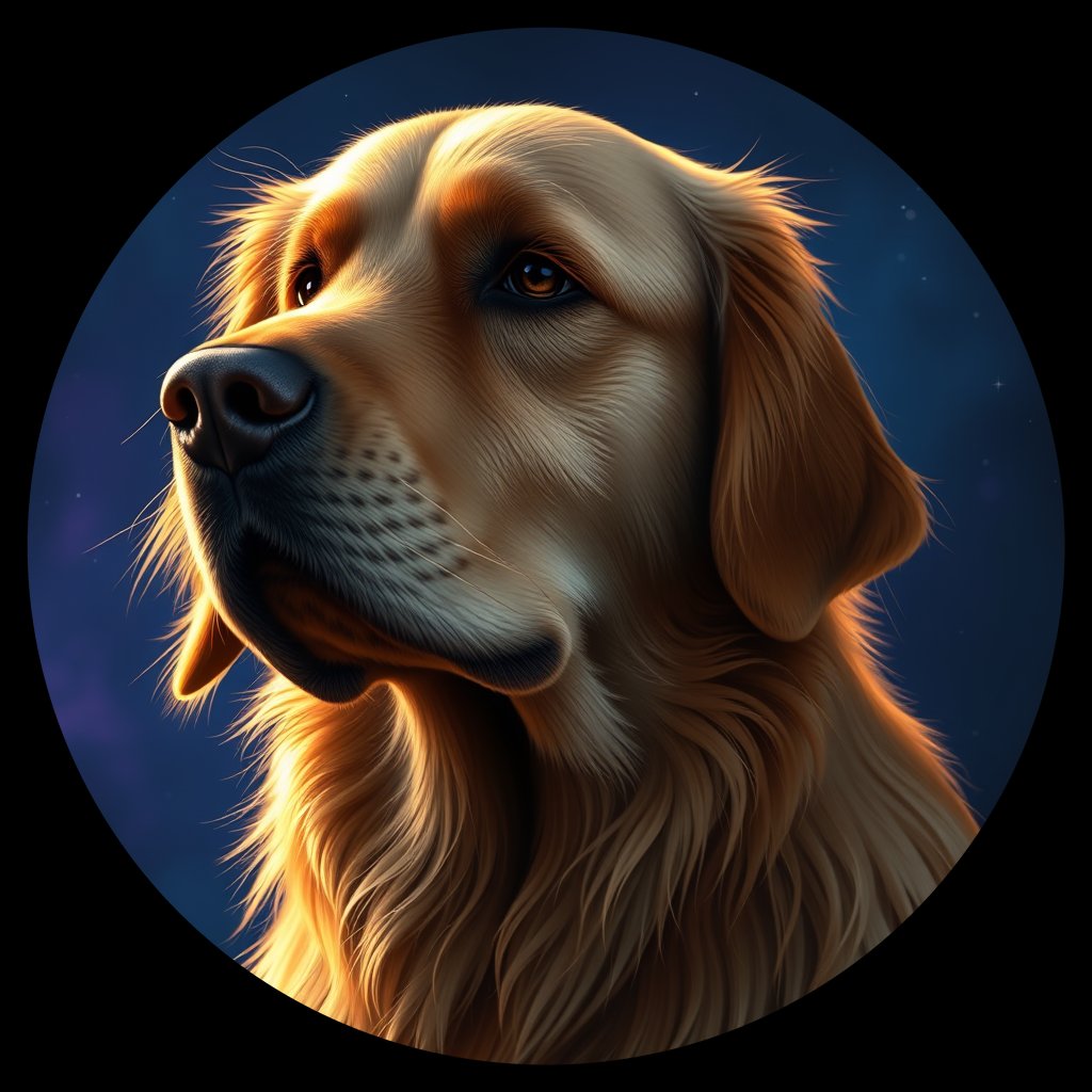 Cosmic medallion portrait of GRLS_grlsUUEQ1BHH, a Golden Retriever