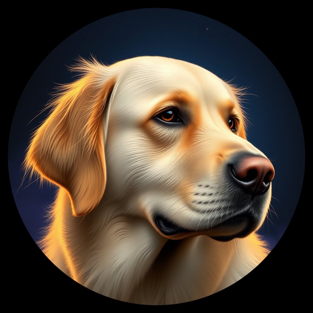 Cosmic medallion portrait of GRLS_grlsUV1U5P22, a Golden Retriever