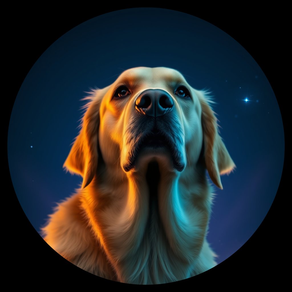 Cosmic medallion portrait of GRLS_grlsUVNTPONN, a Golden Retriever