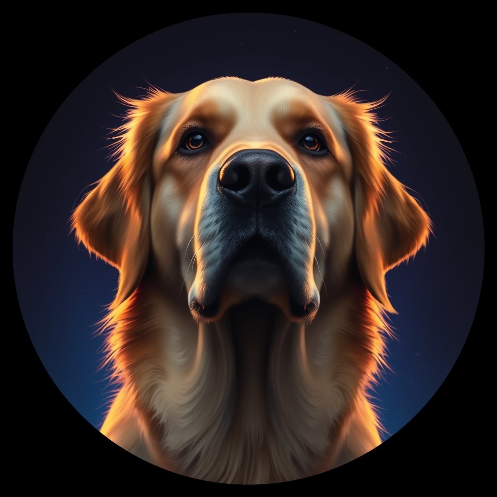 Cosmic medallion portrait of GRLS_grlsUWNZ8Q66, a Golden Retriever
