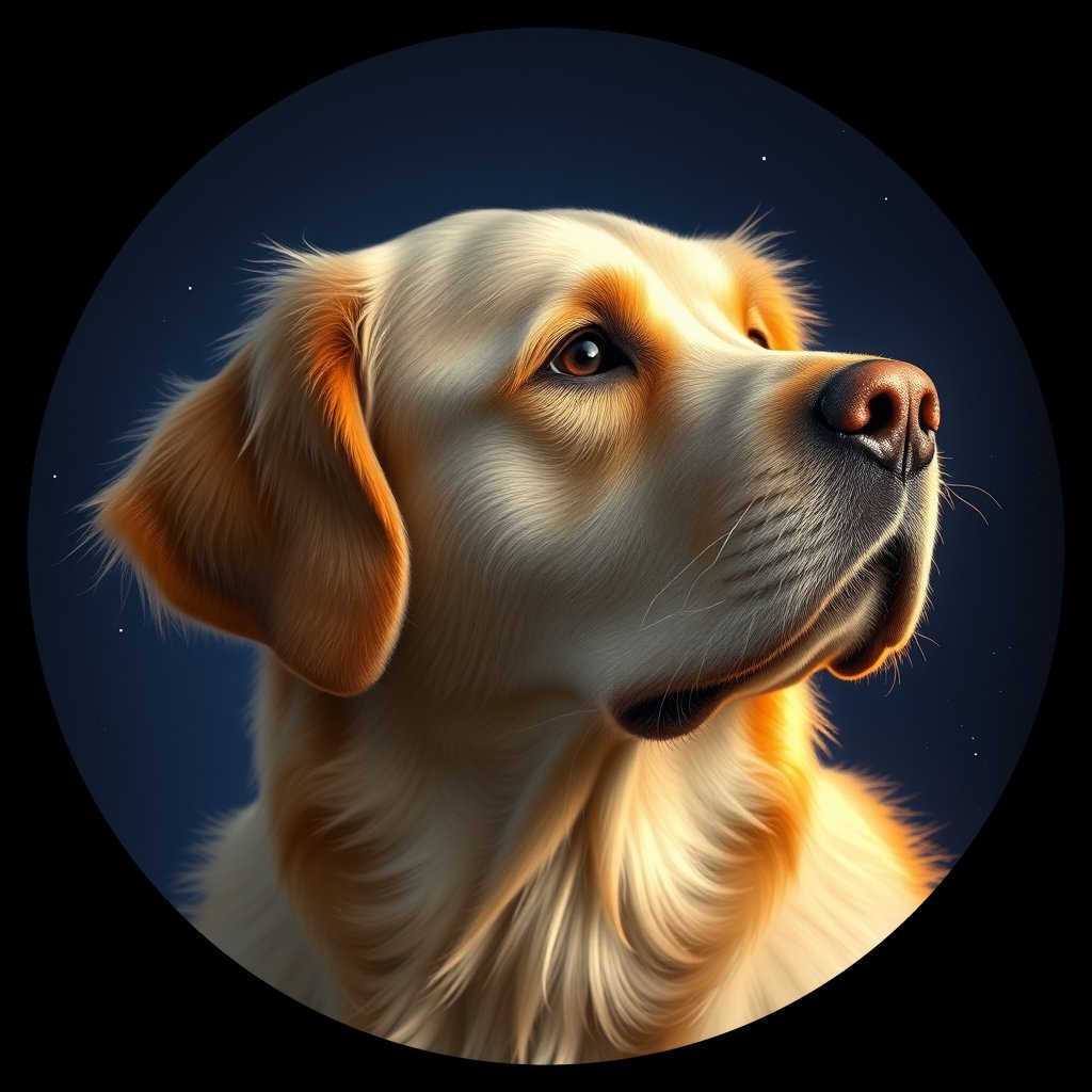 Cosmic medallion portrait of GRLS_grlsUYQF2EXX, a Golden Retriever