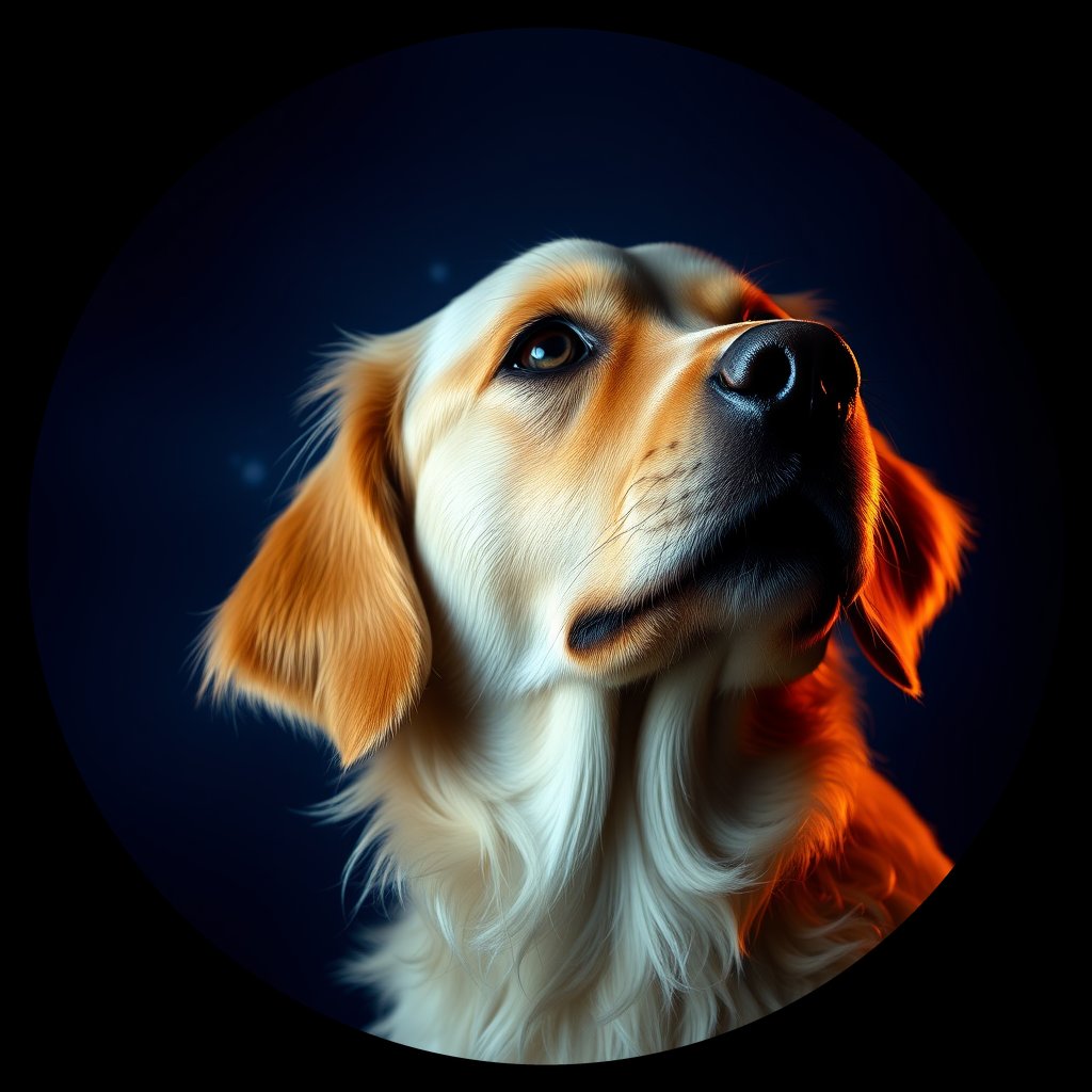 Cosmic medallion portrait of GRLS_grlsUYVZNFAA, a Golden Retriever