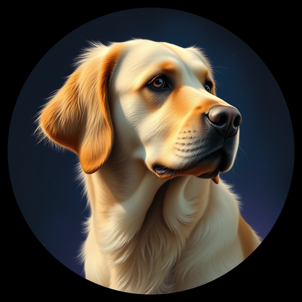 Cosmic medallion portrait of GRLS_grlsUZ00ZR66, a Golden Retriever
