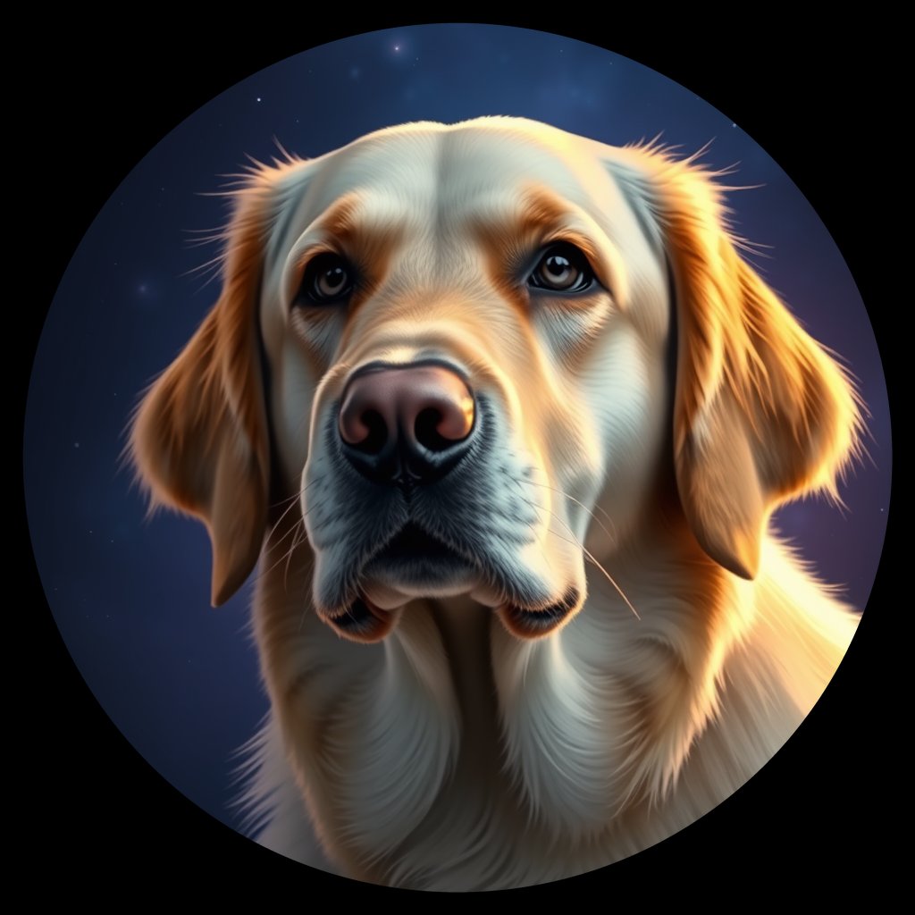 Cosmic medallion portrait of GRLS_grlsUZB74KOO, a Golden Retriever