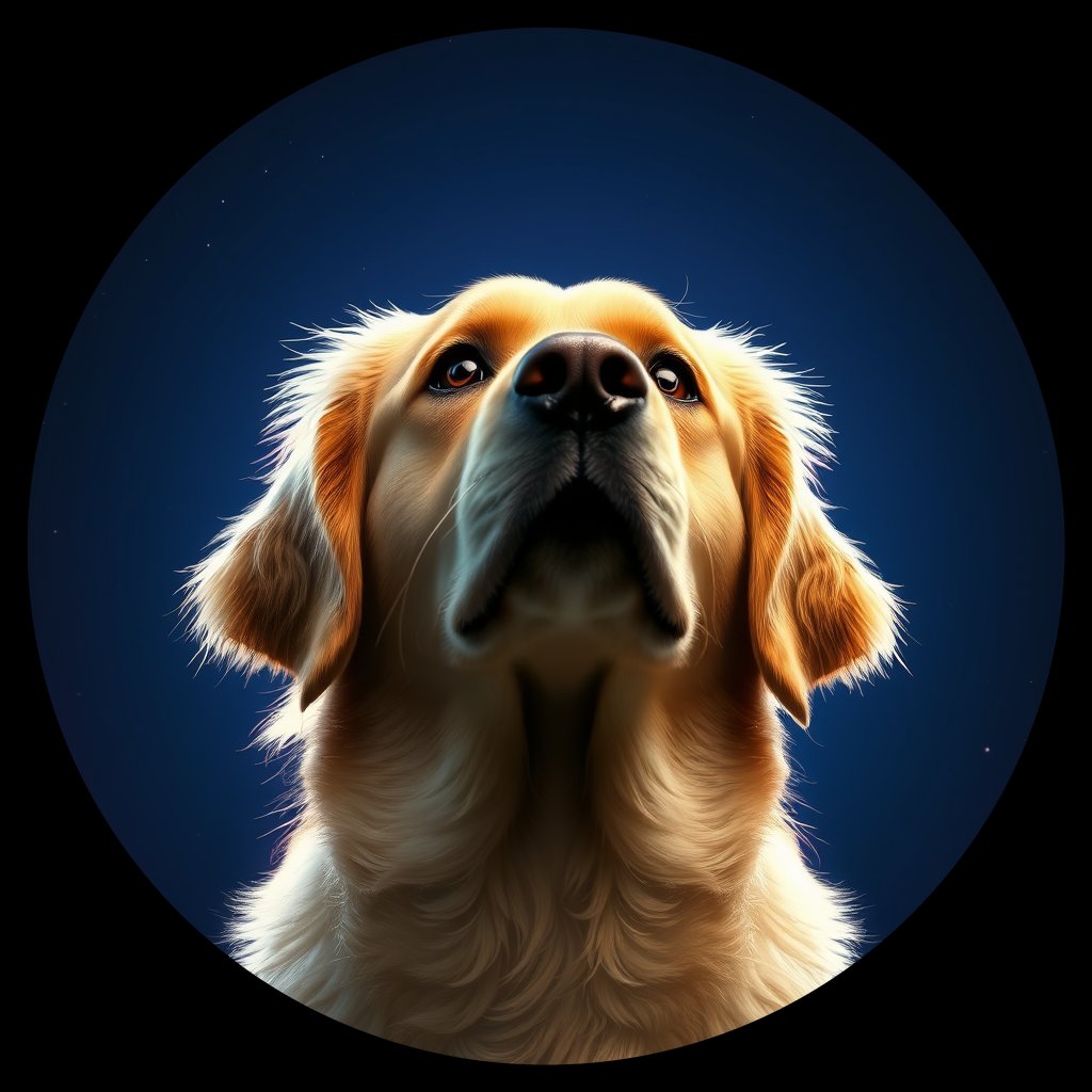 Cosmic medallion portrait of GRLS_grlsUZM9SRNN, a Golden Retriever