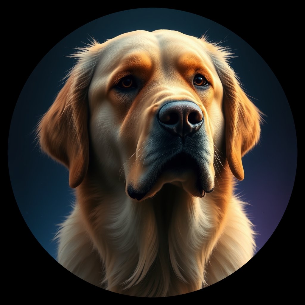 Cosmic medallion portrait of GRLS_grlsV09LY811, a Golden Retriever