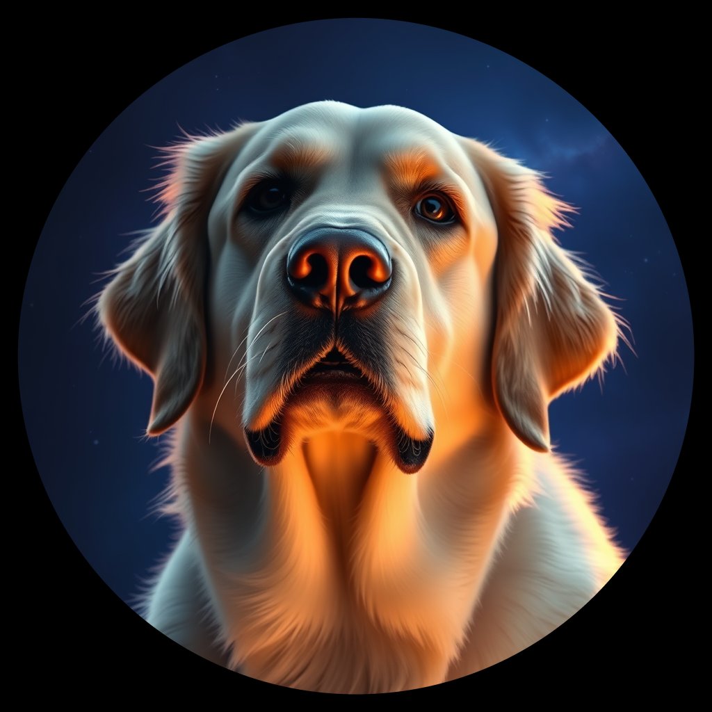 Cosmic medallion portrait of GRLS_grlsV0BT15XX, a Golden Retriever