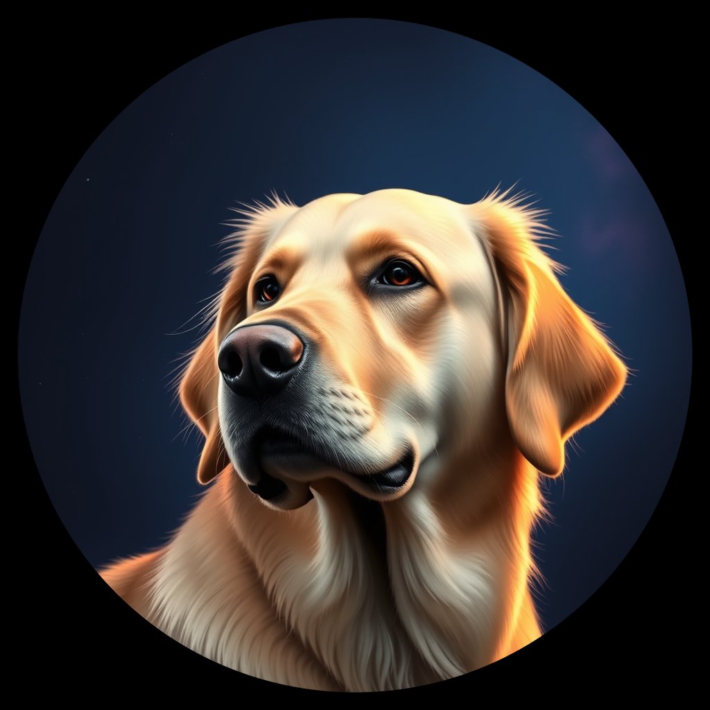 Cosmic medallion portrait of GRLS_grlsV0UTT8EE, a Golden Retriever