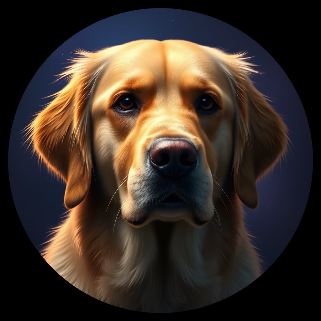 Cosmic medallion portrait of GRLS_grlsV1AOPOHH, a Golden Retriever